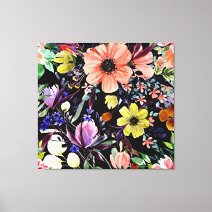 Watercolor Floral Seamless Garden Pattern Canvas Print