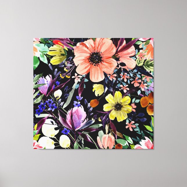 Watercolor Floral Seamless Garden Pattern Canvas Print (Front)