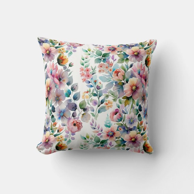 Watercolor Floral Seamless Pattern Cushion (Front)