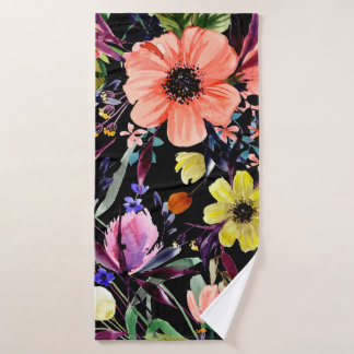 Watercolor floral seamless pattern. Different buds Bath Towel