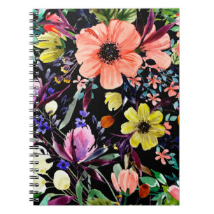 Watercolor floral seamless pattern. Different buds Notebook
