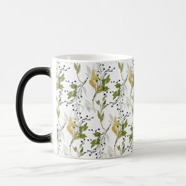 Watercolor Floral Seamless Pattern Magic Mug (Left)