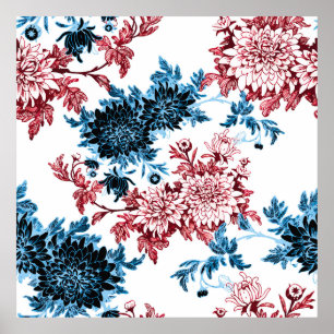 Watercolor floral seamless pattern on white backgr poster