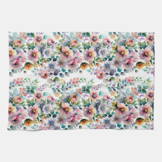 Watercolor Floral Seamless Pattern Tea Towel
