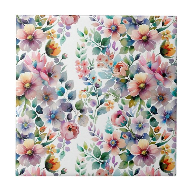 Watercolor Floral Seamless Pattern Tile (Front)