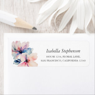Watercolor Floral Soft Pink Blue Return Address