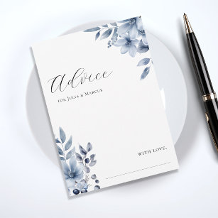 Watercolor Floral Something Blue Bridal Shower Advice Card