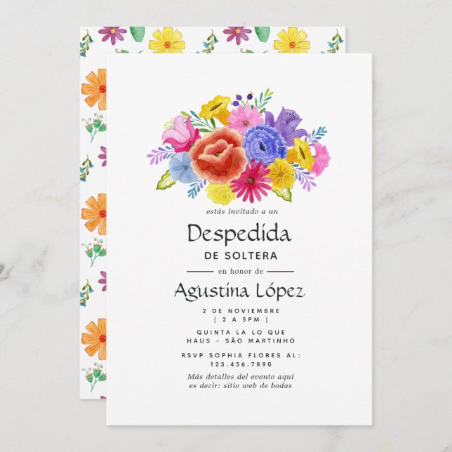 Watercolor Floral Spanish Fiesta Bachelorette Invitation (Front/Back)