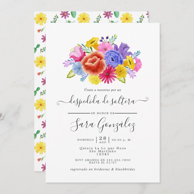 Watercolor Floral Spanish Fiesta Bridal Shower Invitation (Front/Back)
