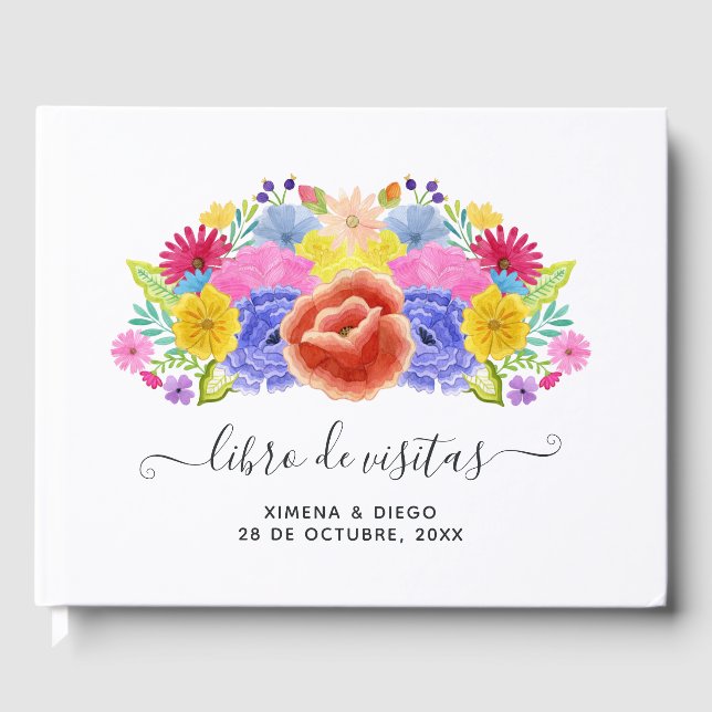 Watercolor Floral Spanish Fiesta Wedding Guest Book (Front)