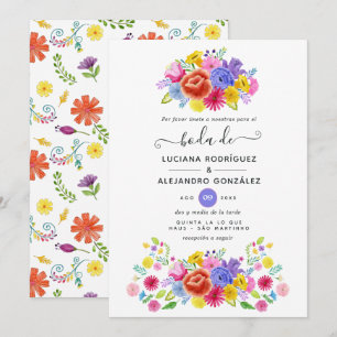 Watercolor Floral Spanish Fiesta Wedding Invitation
