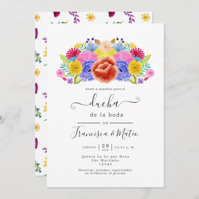 Watercolor Floral Spanish Fiesta Wedding Shower In Invitation (Front/Back)