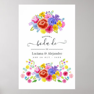 Watercolor Floral Spanish Fiesta Wedding Welcome Poster