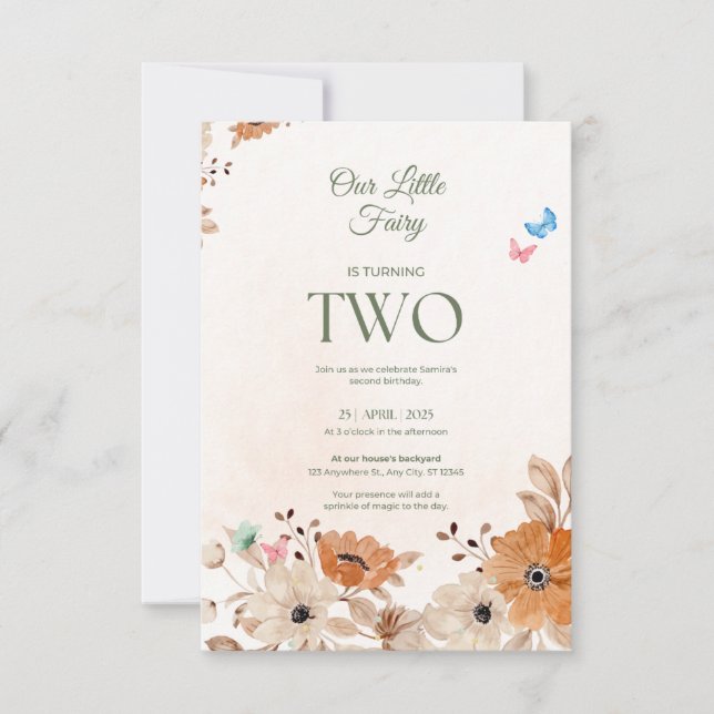Watercolor Floral Special 2nd Birthday Invitation  (Front)