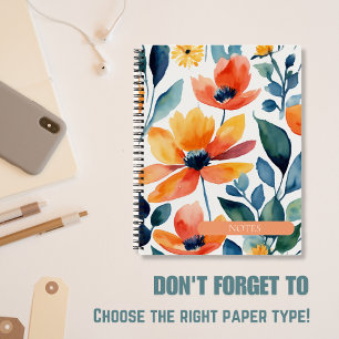 Watercolor Floral Spiral Bound Notebook