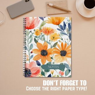 Watercolor Floral Spiral Bound Notebook