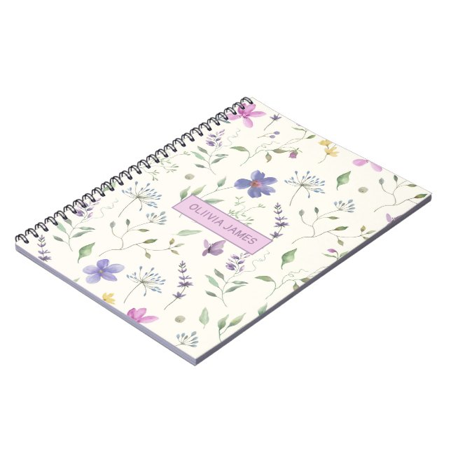 Watercolor Floral Spiral Photo Notebook Name (Left Side)