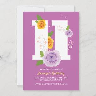 Watercolor Floral Spring 11th Birthday Party Save The Date