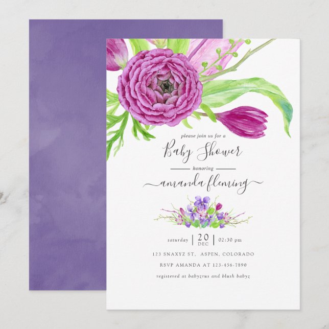 Watercolor Floral Spring Baby Shower Invitation (Front/Back)