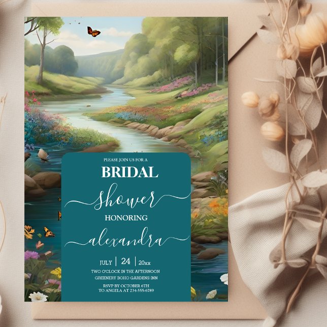 Watercolor Floral Spring Mountains Bridal Shower Invitation (Creator Uploaded)