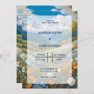 Watercolor Floral Spring Mountains Wedding  Invitation
