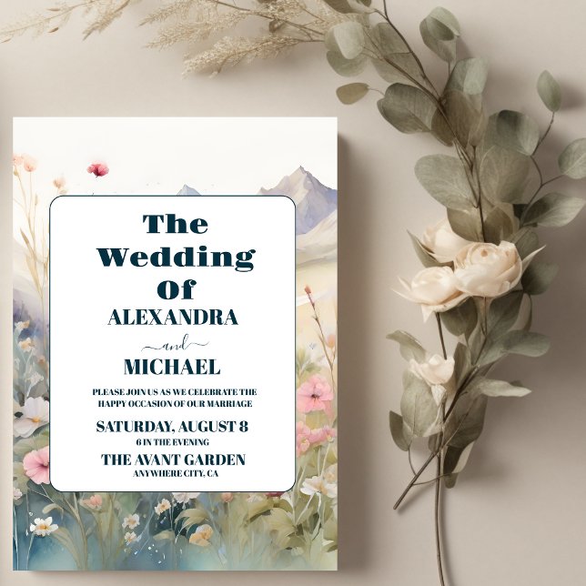 Watercolor Floral Spring Mountains Wedding Invitation (Creator Uploaded)