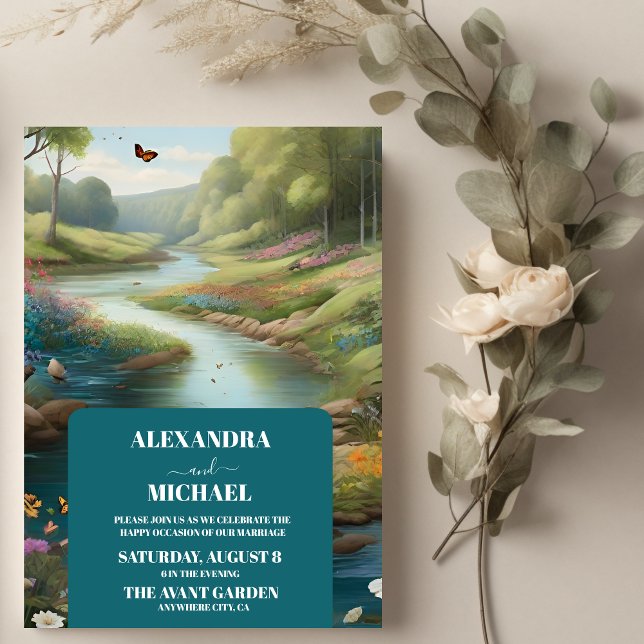 Watercolor Floral Spring Mountains Wedding  Invitation (Creator Uploaded)