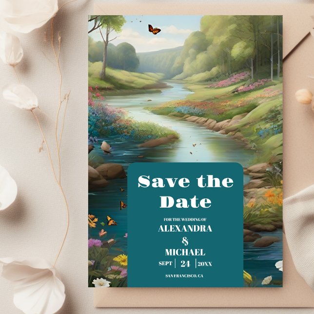Watercolor Floral Spring Mountains Wedding  Save The Date (Creator Uploaded)