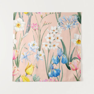 Watercolor floral spring pattern, botanical illust tapestry