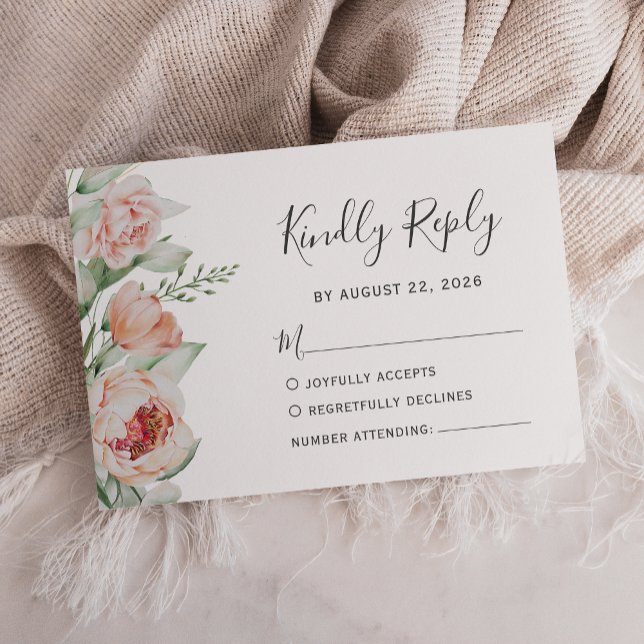 Watercolor Floral Spring Peach Blush Wedding RSVP Card (Creator Uploaded)