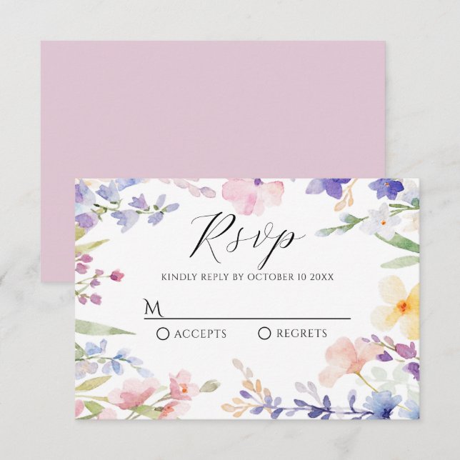 Watercolor floral spring RSVP card (Front/Back)