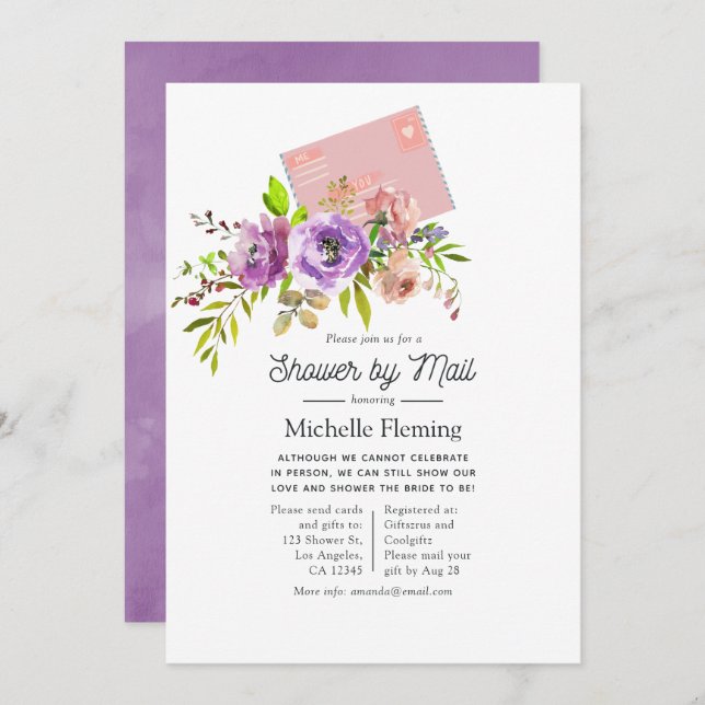 Watercolor Floral Spring Shower by Mail Invitation (Front/Back)