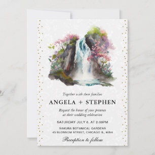 Watercolor Floral Spring Waterfall Wedding Invitation