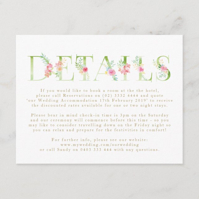 Watercolor Floral Spring Wedding Enclosure Card (Front)