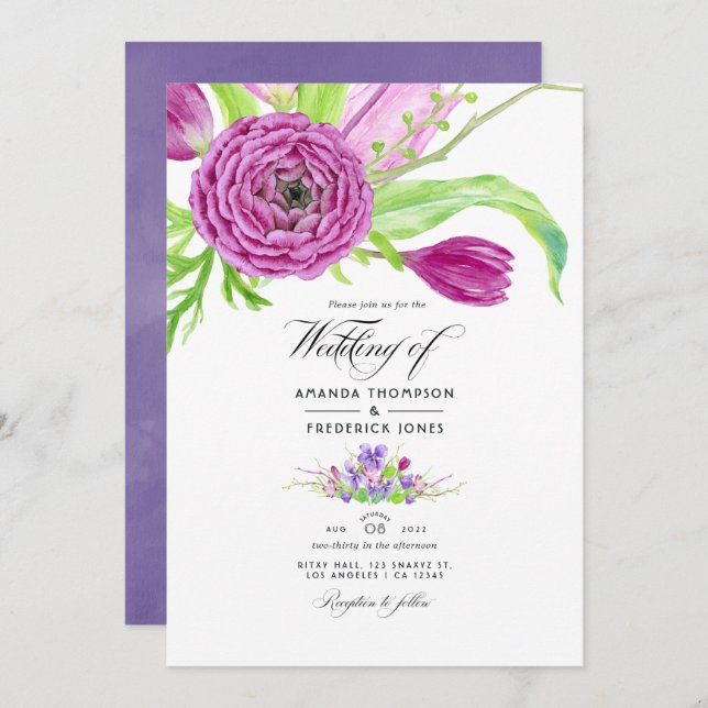 Watercolor Floral Spring Wedding Invitation (Front/Back)