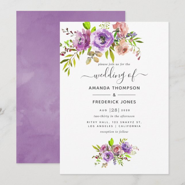 Watercolor Floral Spring Wedding Invitation (Front/Back)