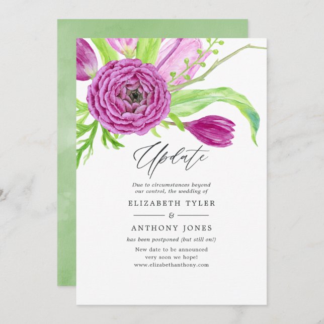 Watercolor Floral Spring Wedding Update Invitation (Front/Back)