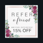 Watercolor floral square elegant referral card<br><div class="desc">Watercolor floral square elegant referral card Stand out from the crowd with a trendy referral card! Easy to edit template.</div>