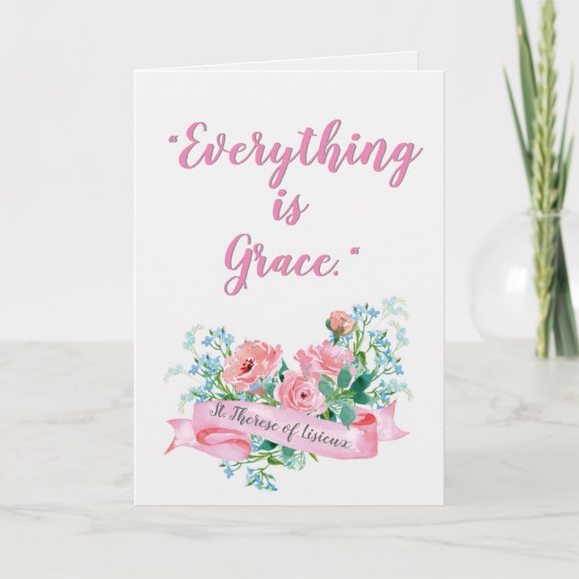 Watercolor Floral St. Therese of Lisieux  Quote Card (Front)