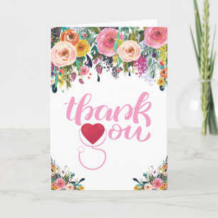 Watercolor Floral Stethoscope Nurse Thank You Card