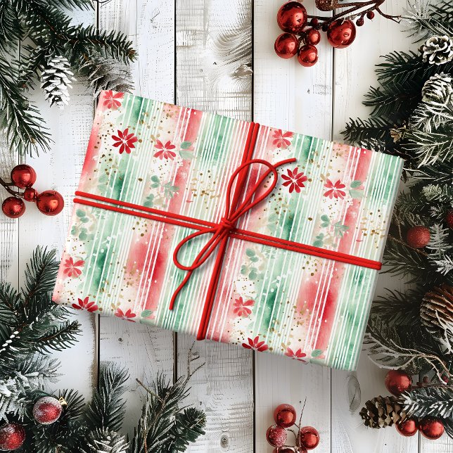 Watercolor Floral Striped Holiday Wrapping Paper (Creator Uploaded)