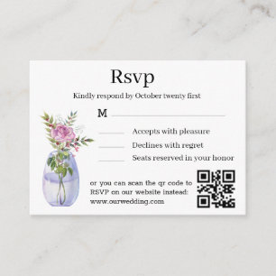  watercolor floral stylish wedding rsvp qr code enclosure card