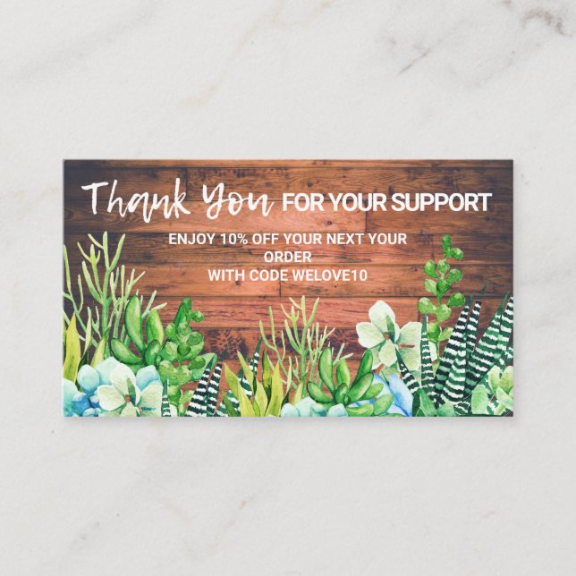 Watercolor Floral Succulent Discount Business Card (Front)