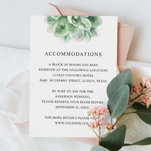 Watercolor floral succulent wedding accommodations enclosure card (Creator Uploaded)