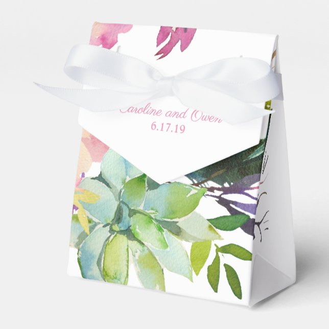 Watercolor Floral Succulent Wedding Favour Box (Front Side)