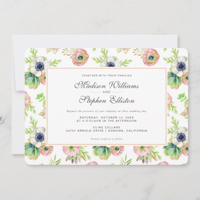 Watercolor Floral & Succulents - Wedding Invitation (Front)