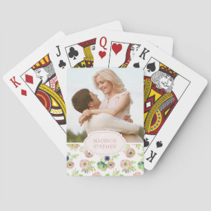 Watercolor Floral & Succulents - Wedding Photo Playing Cards