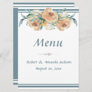 Watercolor Floral Summer Wedding Blue Green Menu