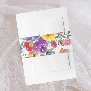 Watercolor Floral Summer Wedding Invitation Belly Band