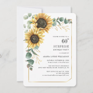 Watercolor Floral Sunflower 60th Birthday Invitation